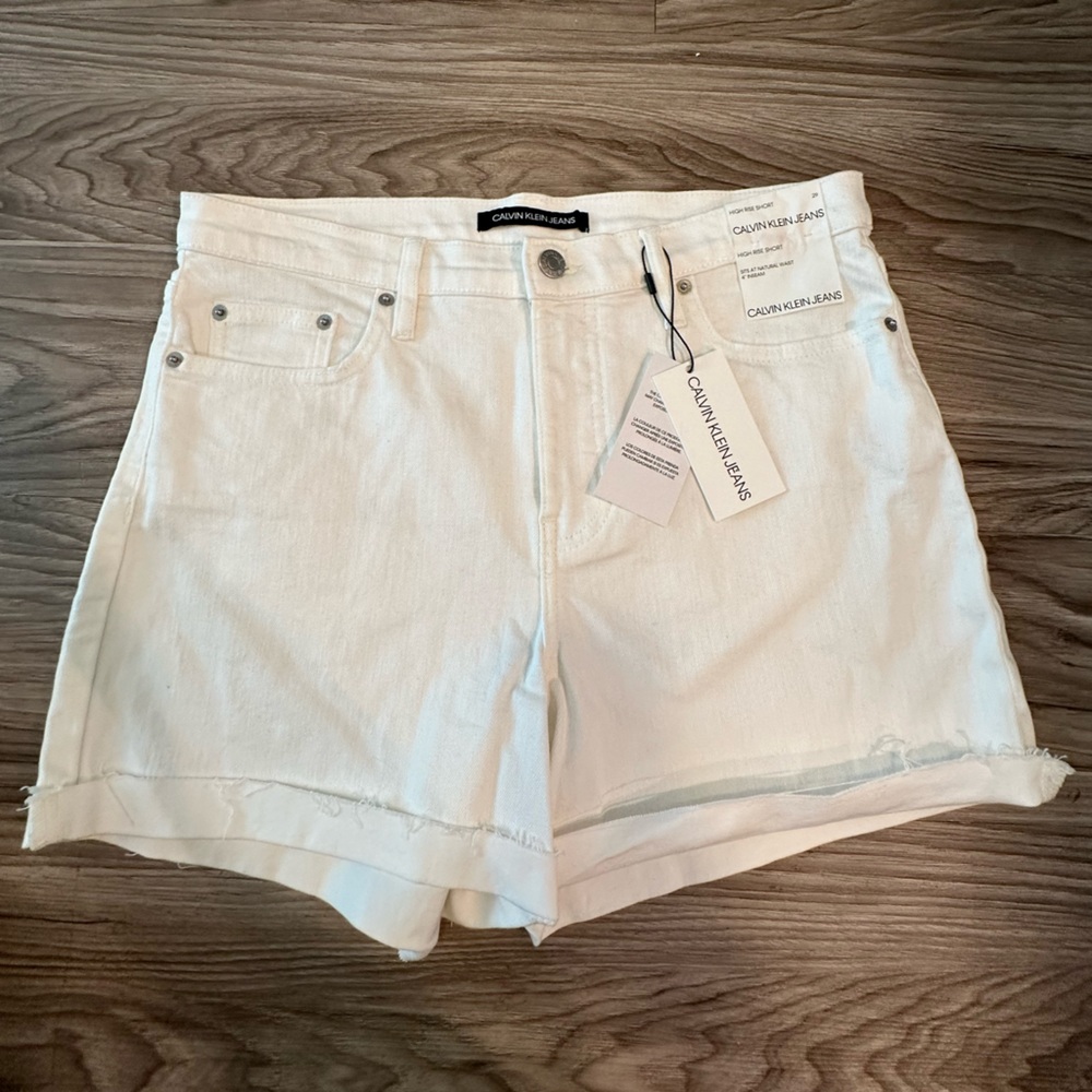 White Calvin Klein High Rise Jean Shorts 4”